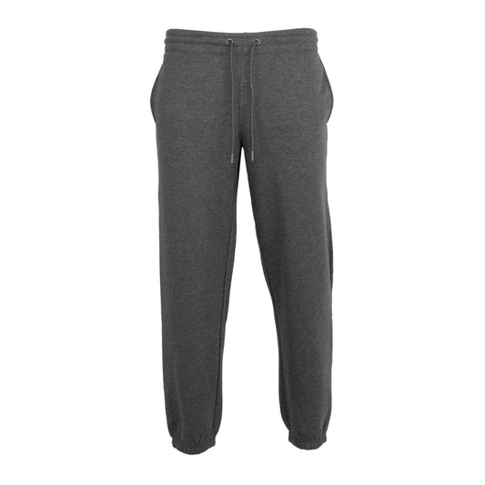 Men's charcoal fleece sweatpants with drawstring waist and tapered cuffs