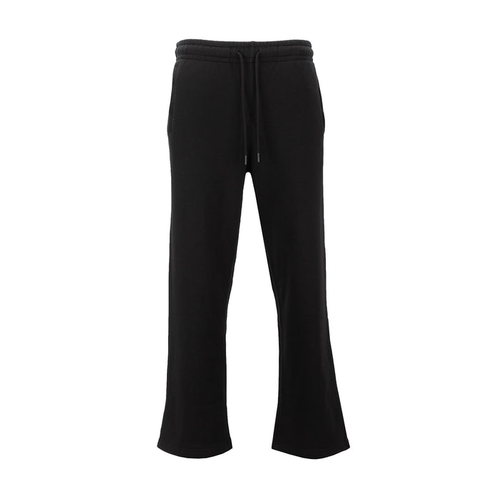 Men’s black fleece open-hem pants with elastic waistband and drawstring