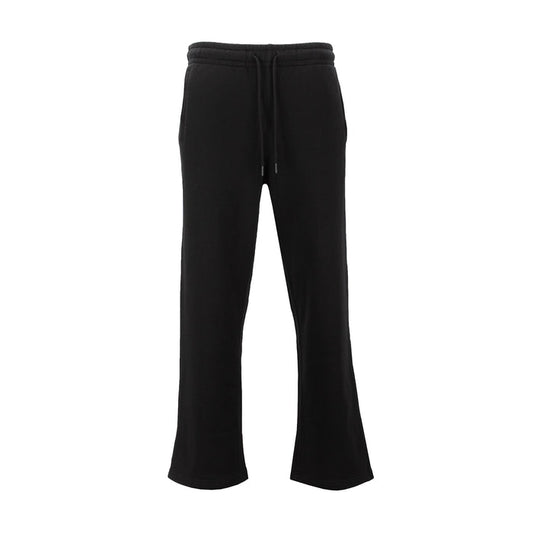 Men’s black fleece open-hem pants with elastic waistband and drawstring