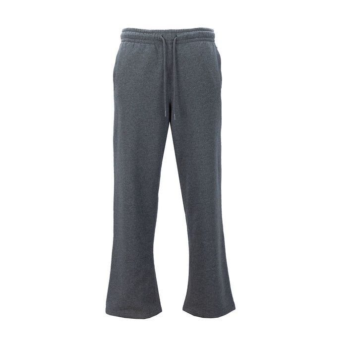 Men's charcoal fleece open-hem pants, drawstring elastic waistband