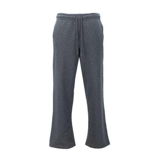 Men's charcoal fleece open-hem pants, drawstring elastic waistband