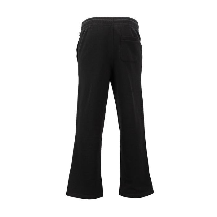 Men’s black fleece open-hem pants, back view, elastic waistband