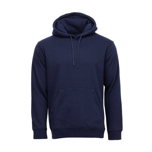 Men’s navy fleece pullover hoodie with hood, drawstring and front kangaroo pocket