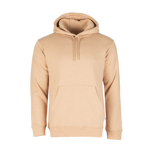 Men's hemp tan fleece pullover hoodie with drawstring hood and kangaroo pocket