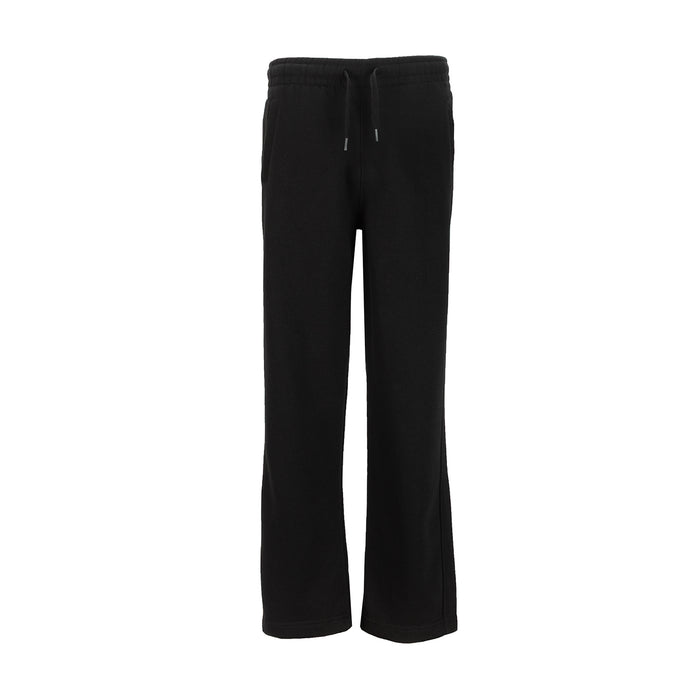 Youth black fleece wide-leg pants with elastic waistband and drawstring