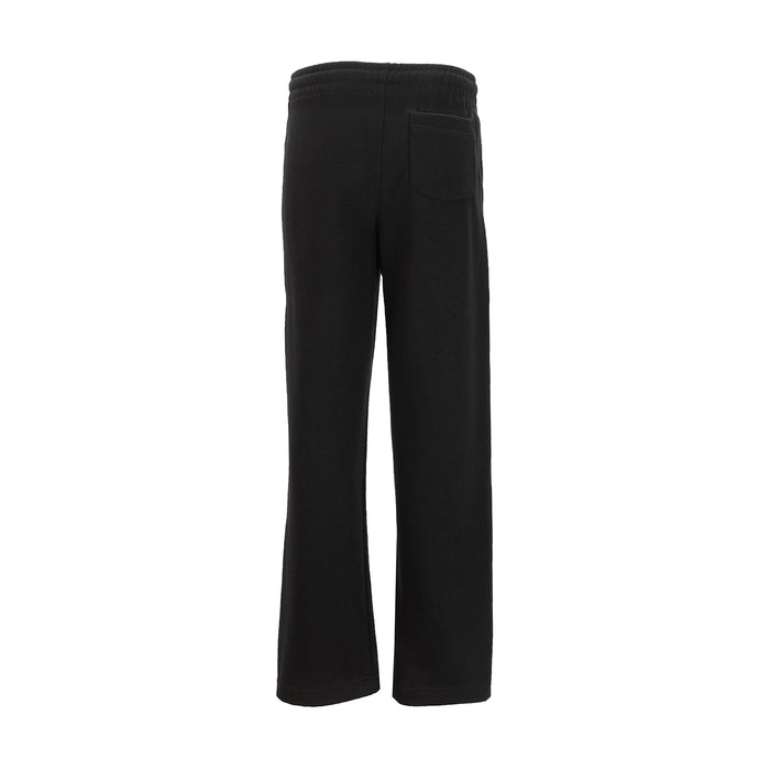 Youth black fleece wide-leg pants with elastic waistband and back patch pocket