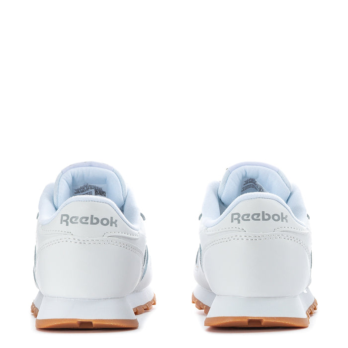 Kids Reebok white leather sneakers, heel with Reebok logo and gum sole