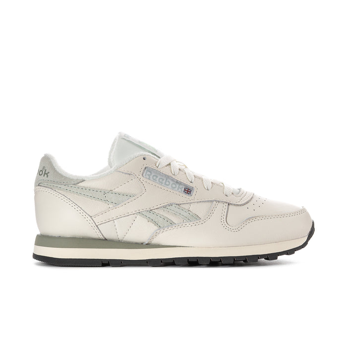 Women’s leather lace-up sneakers in off-white with light blue accents and black sole