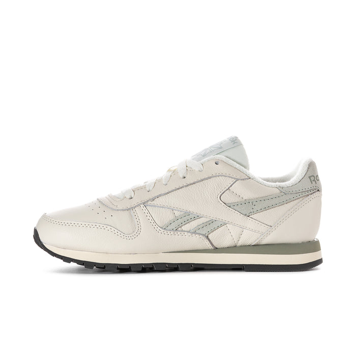 Women’s off-white leather lace-up sneakers with light blue overlay detail and dark sole