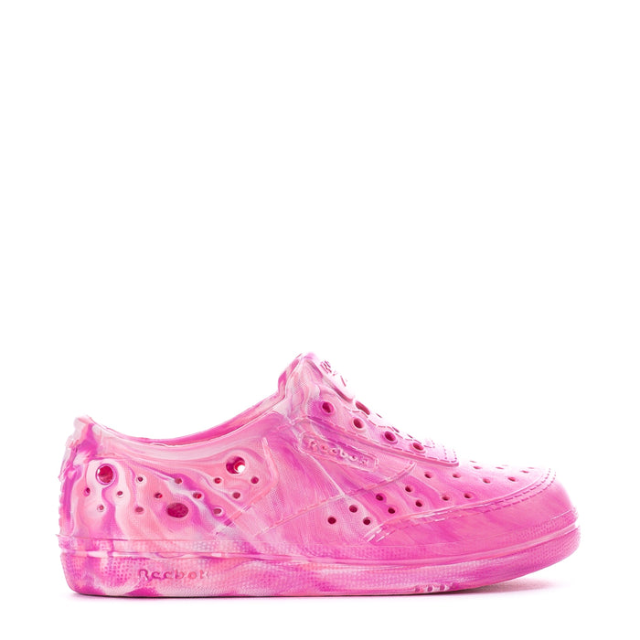 Toddler pink lace-up sneaker with perforated side panels and rubber sole