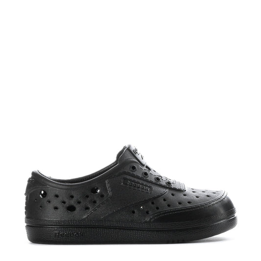 Black toddler lace-up sneakers with perforated leather-look upper and rubber sole