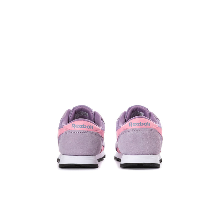 Kids' purple sneakers rear view with Reebok branding at heel