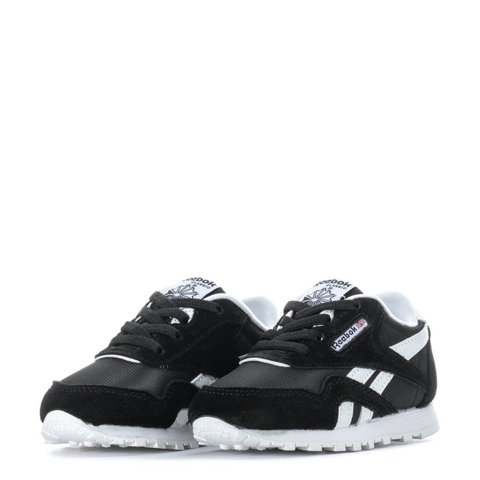 Toddler Reebok sneakers pair, front view with lace-up closure and panel details
