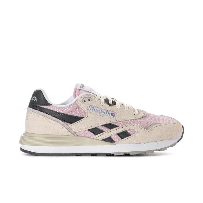 Women's Reebok low-top lace-up sneakers, beige with pink and black accents