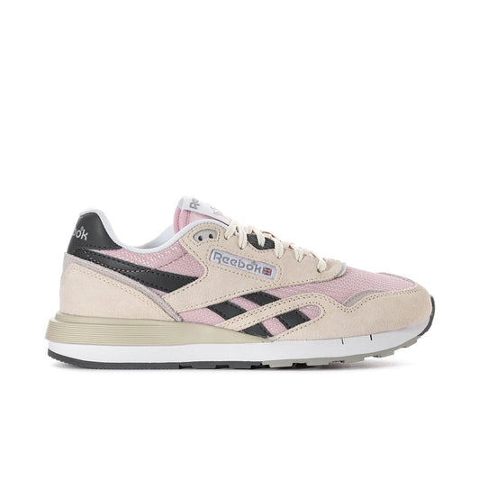 Women's Reebok low-top lace-up sneakers, beige with pink and black accents