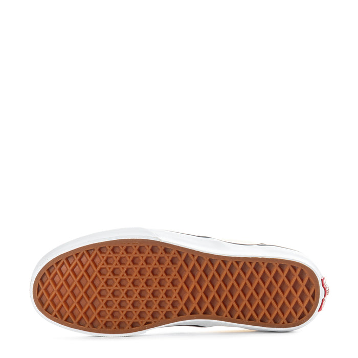 Youth slip-on sneaker outsole with brown gum tread and white rubber edge