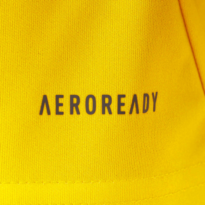 AERO READY text on yellow jersey fabric
