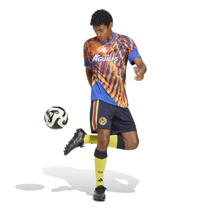 Men's pregame jersey, bright blue flame-feather print with Aguilas front logo