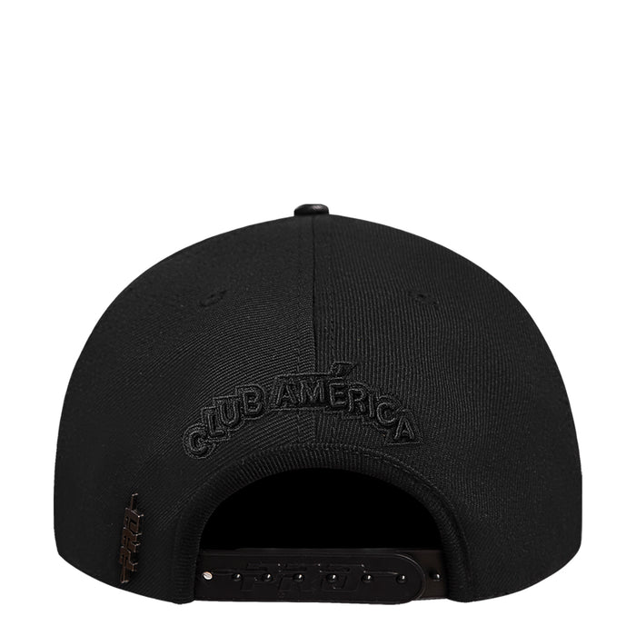 Black snapback cap back view with CLUB AMERICA embroidered text