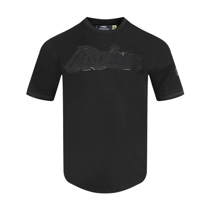 Men's triple black crew-neck T-shirt with embossed front logo