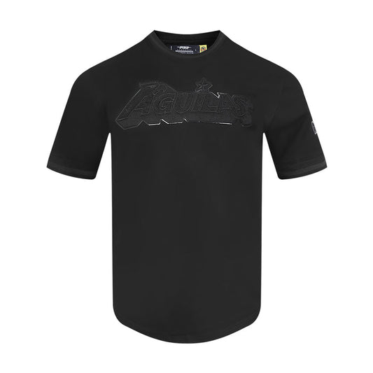 Men's triple black crew-neck T-shirt with embossed front logo