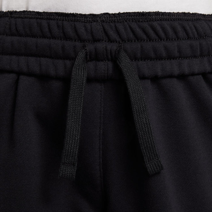 Youth black cargo shorts waistband detail with elastic and drawstring ties