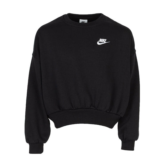 Youth black crewneck sweatshirt with Nike Swoosh logo