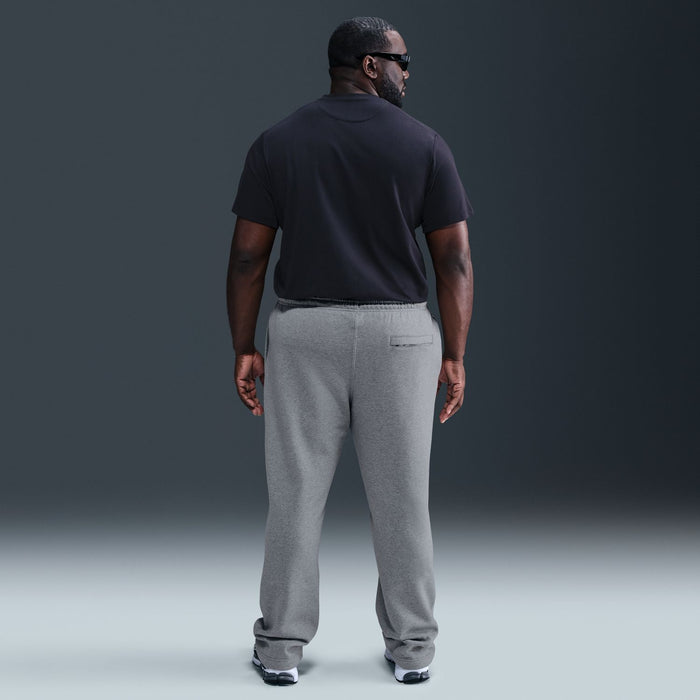 Mens grey heather fleece sweatpants with elastic waist and open-hem ankle cuffs