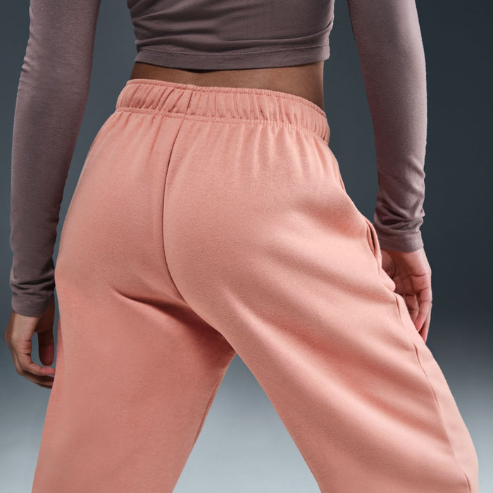 Women’s rose gold fleece pants with elastic waistband and relaxed straight fit