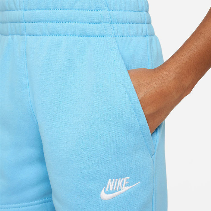 Youth light-blue French terry shorts with front slant pocket and Nike swoosh