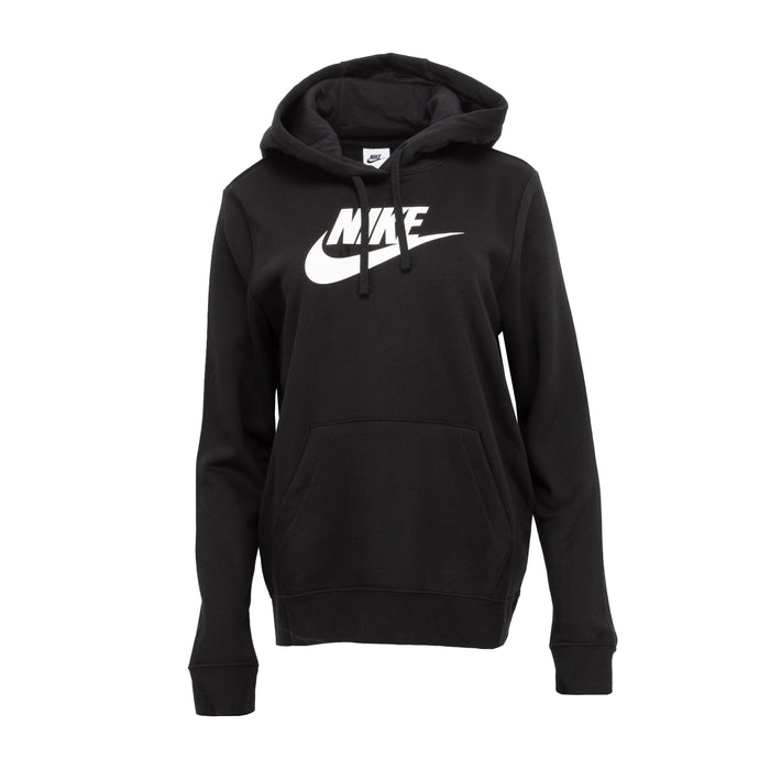Women's black fleece hoody with large Nike logo, hood and kangaroo pocket