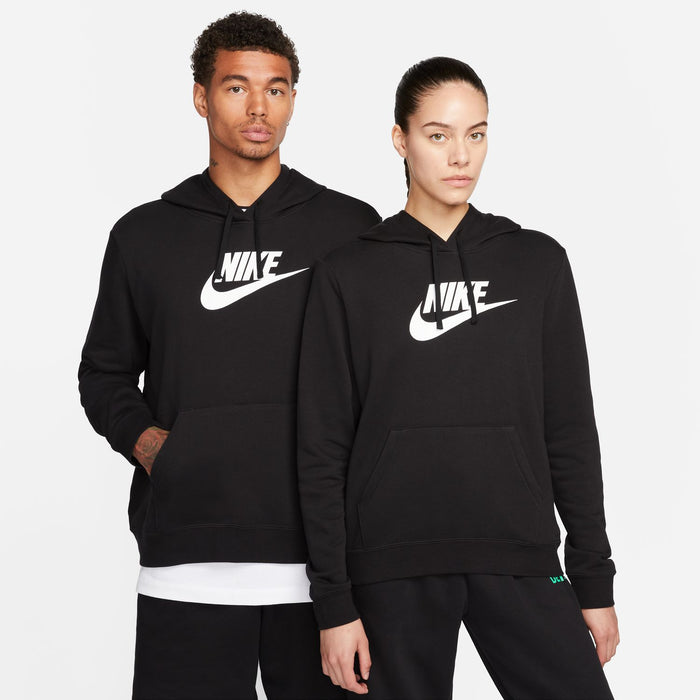 Women's black fleece hoody with Nike logo, hood and front kangaroo pocket