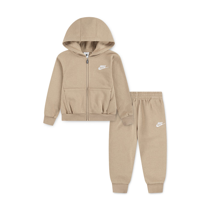 Toddler hemp zip-up hoodie and jogger set, beige with Nike swoosh logo