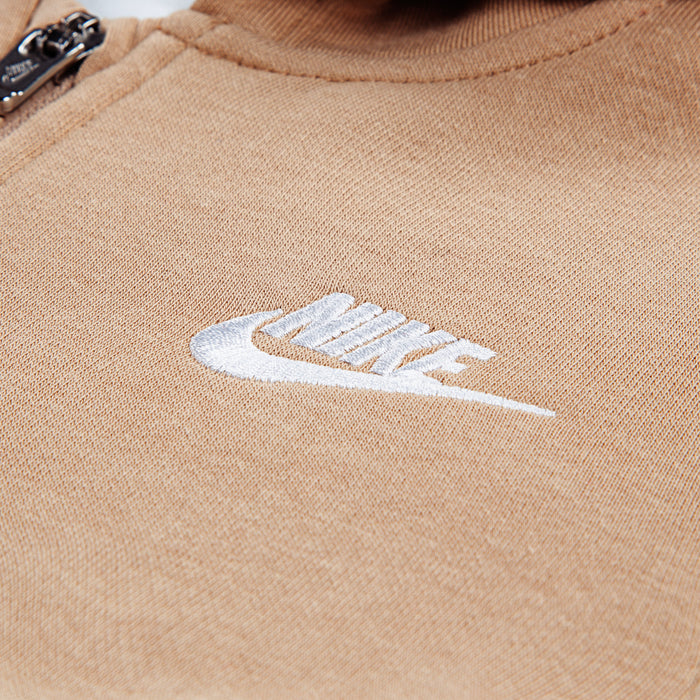 Toddler hemp hoodie fabric with white and light-blue Nike swoosh