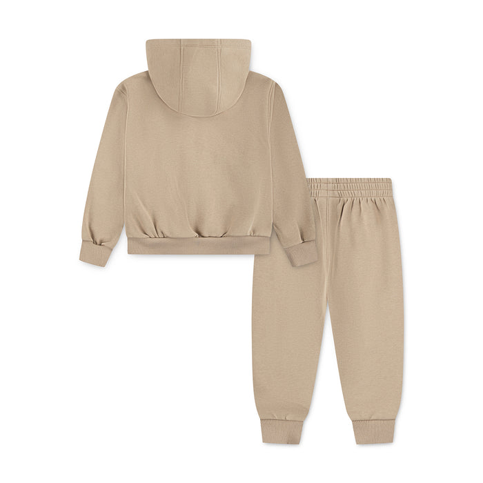Toddler hemp pullover hoodie and jogger set, beige with Nike swoosh