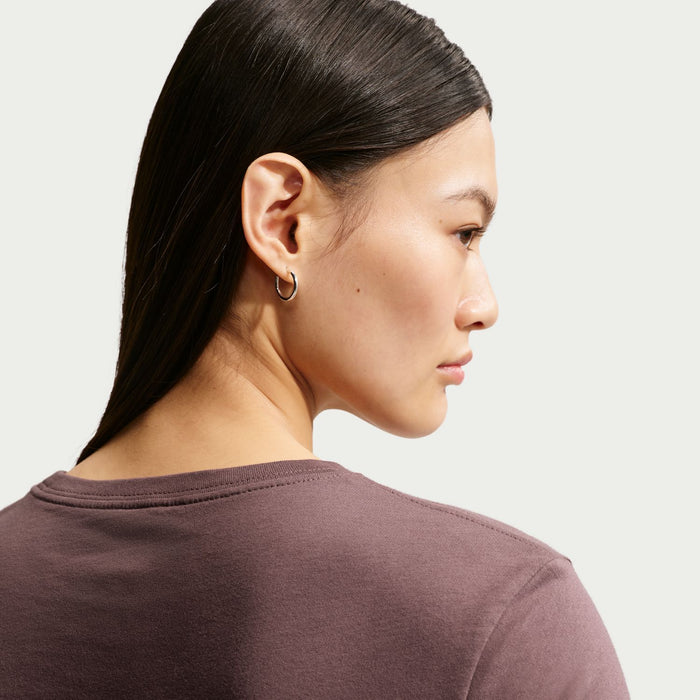 Dark mauve club tee neckline and upper back close-up with crew neck seam detail.