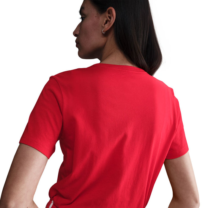 Red women's Nike crew-neck T-shirt rear view on model