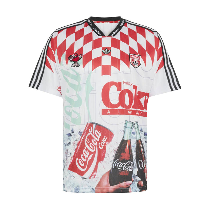 Men's Coca Cola graphic jersey, red checkered front with bottle print and crest