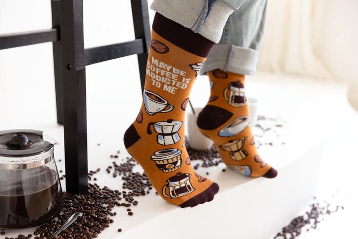 COFFEE LOVER AND ADDICT MEN'S CREW SOCKS - UPTOWN SOX