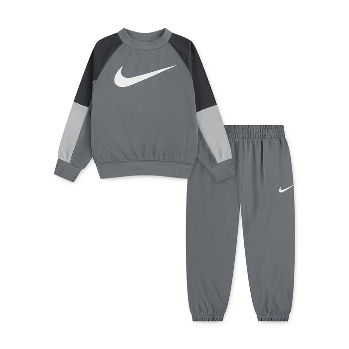 Toddler smoke grey crewneck sweatshirt and jogger set with Nike swoosh accents