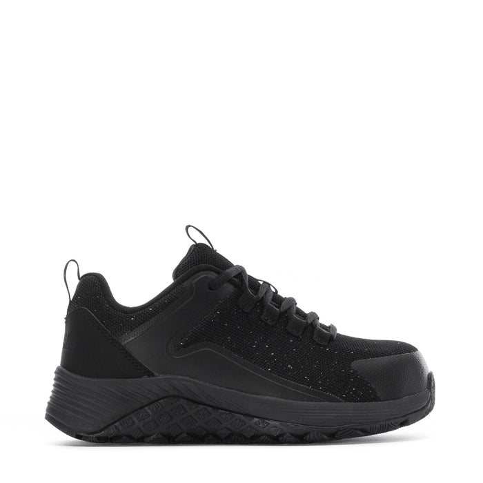 Women’s black lace-up composite-toe work sneaker with textured upper and rugged sole