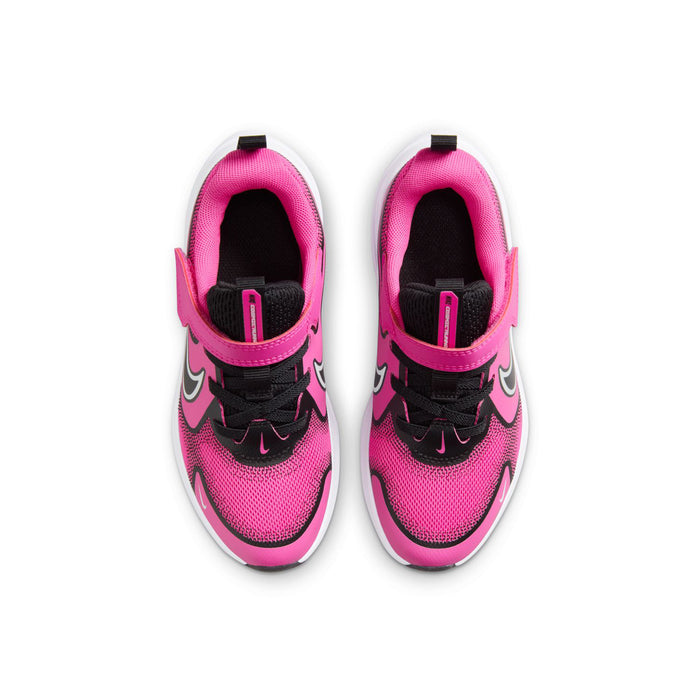 Kids sneaker uppers in laser fuchsia knit with black interior and padded collar.