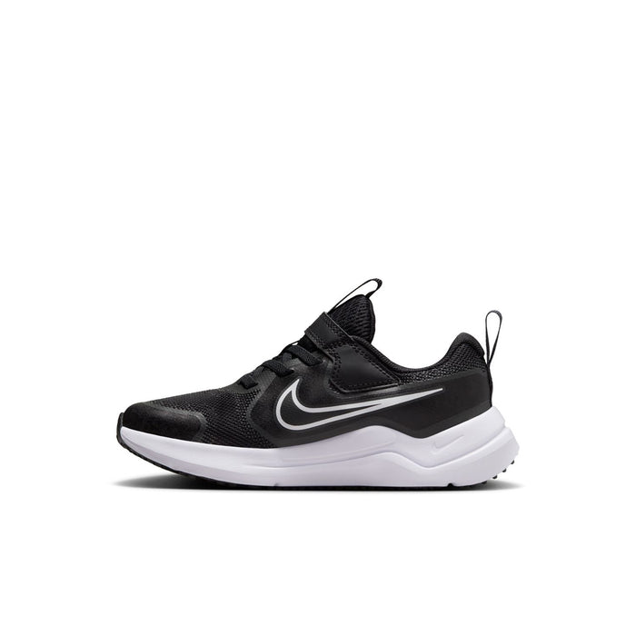Kids black running sneakers with white midsole and side Swoosh detail