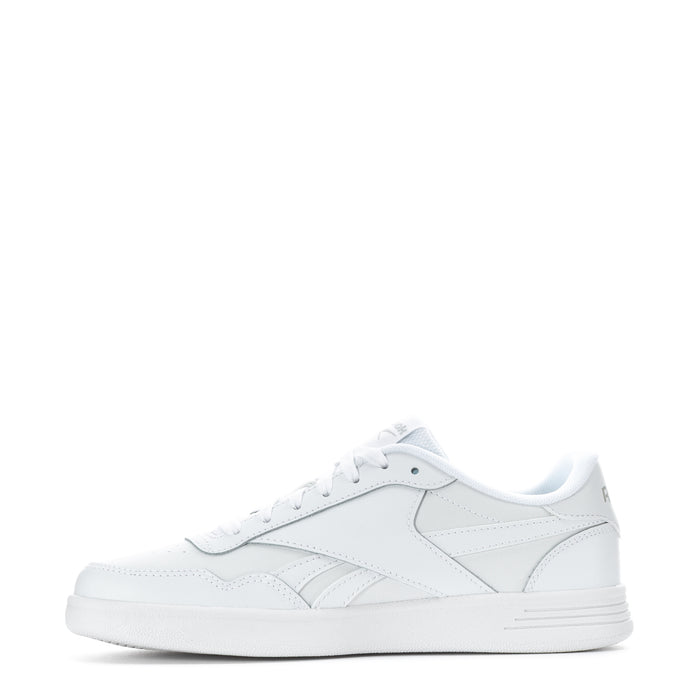 Women's white low-top sneakers with lace-up and stitched side stripes