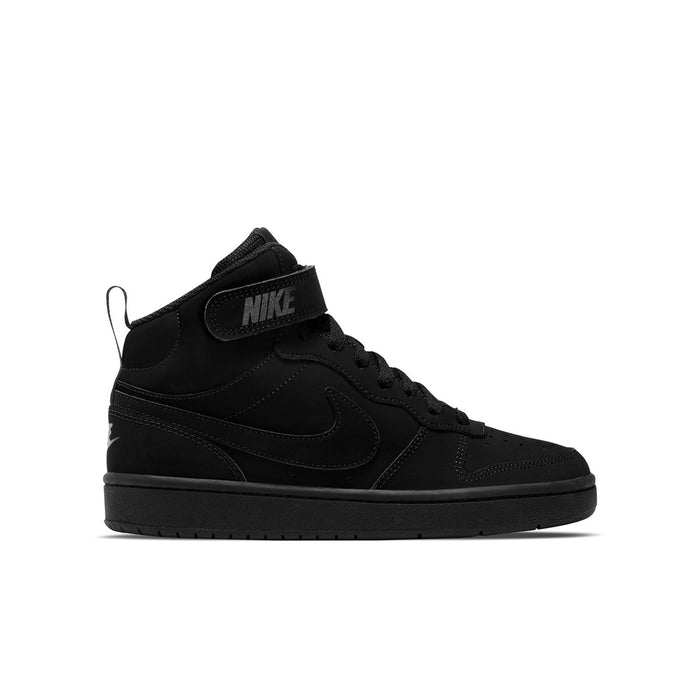 Black mid-top sneaker for youth with Nike Swoosh and lace-up design