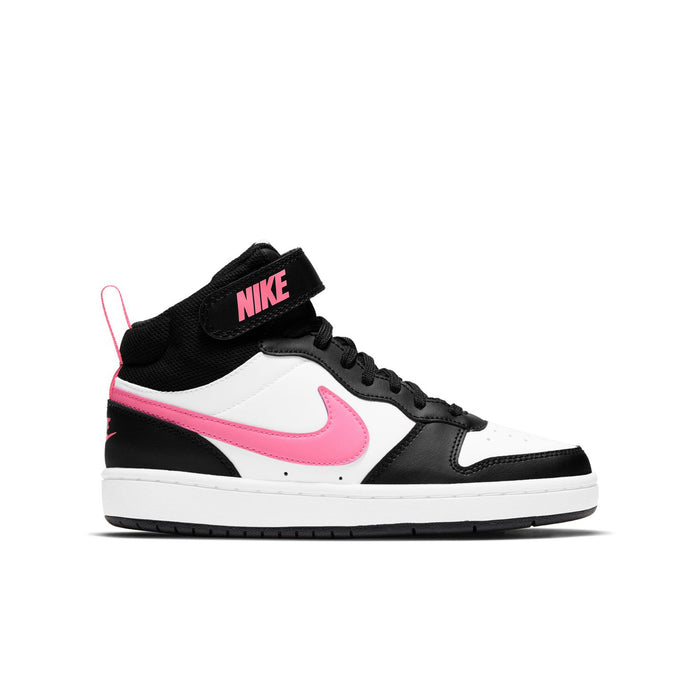 Nike Court Borough Mid 2 youth sneakers in black, white, and pink with mid-top design