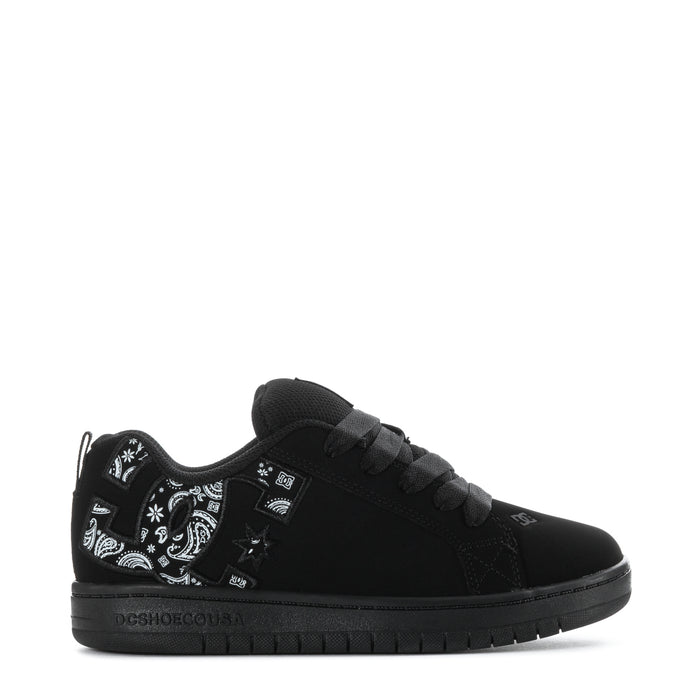 Youth black lace-up low-top sneakers with paisley side panels
