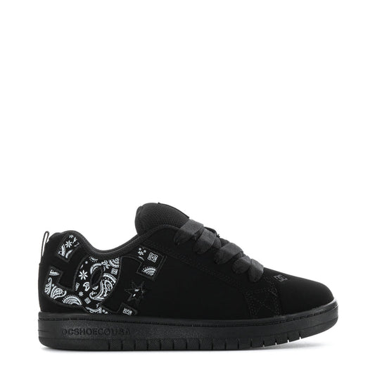 Youth black lace-up low-top sneakers with paisley side panels