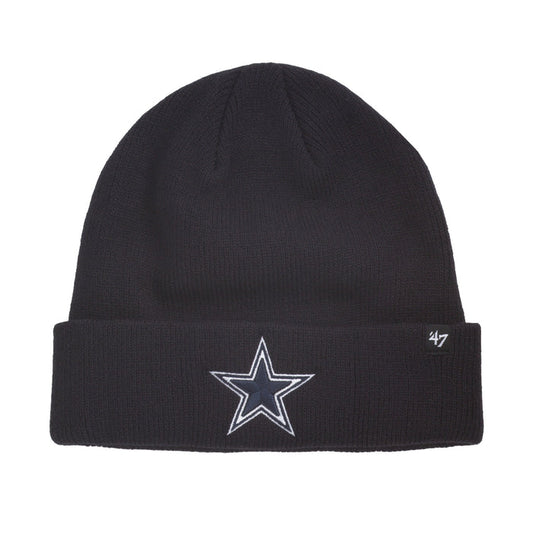 Navy knit beanie with ribbed cuff and embroidered star logo