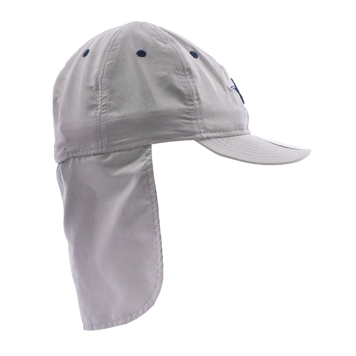 Infant gray cowboy sun hat with side button and small star emblem, ear flap